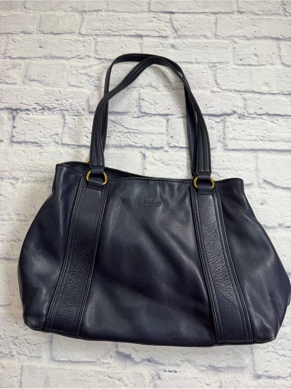 American Leather Co. Navy Leather Shoulder Tote. Classic. Minimalist.